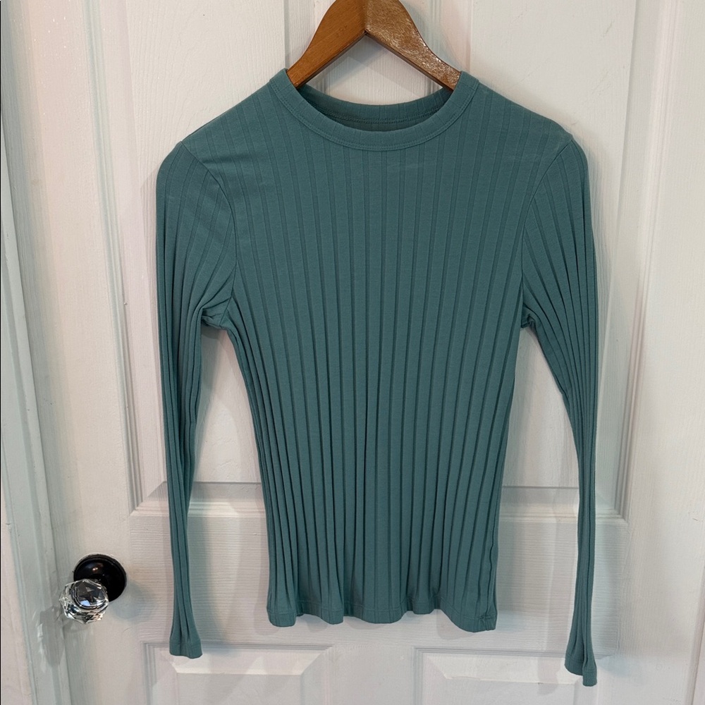 a new day Ribbed Long-Sleeve Crewneck Top - Teal Green